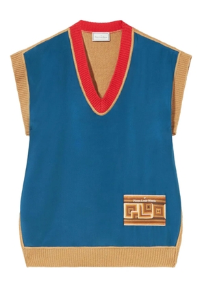 Pierre-Louis Mascia V-neck logo-patch sweater - Blue