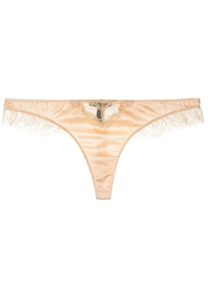 Kiki de Montparnasse Lace Inset silk charmeuse thong - Neutrals