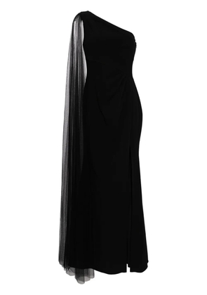 Marchesa Notte one-shoulder cape gown - Black