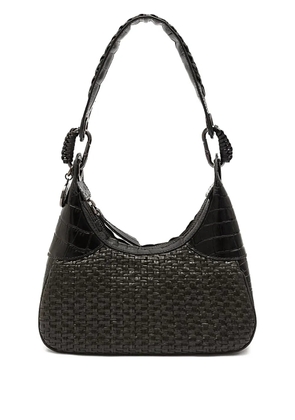 Isla Moon woven crocodile-effect shoulder bag - Black