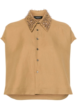 Fabiana Filippi beaded cap-sleeve shirt - Brown