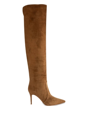 Gianvito Rossi 85mm Hansen Cuissard suede pointed-toe knee-high boots - Brown