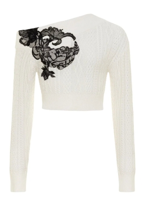 Hellessy cable-knit lace-appliqué sweater - White