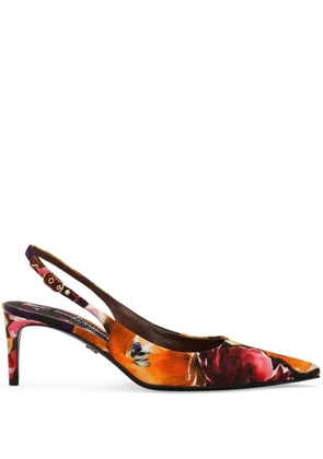 Dolce & Gabbana brocade leather slingback pumps - Orange