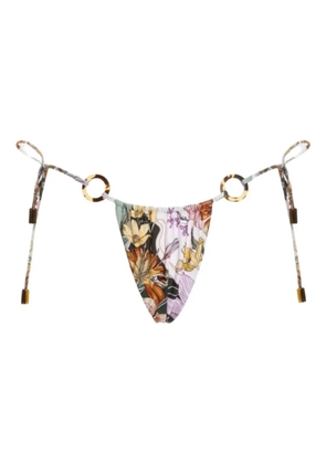 Agua Bendita Alexis floral-print ring-details bikini bottom - White