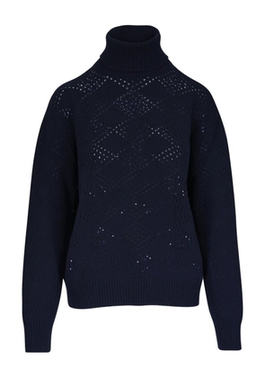 Kiton open-work roll-neck sweater - Blue