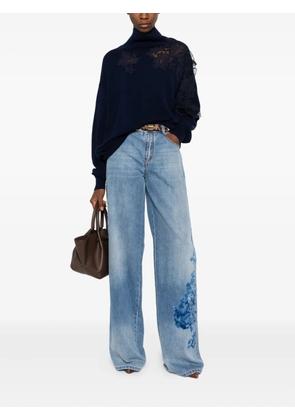 Ermanno Scervino floral-appliqué roll-neck sweater - Blue
