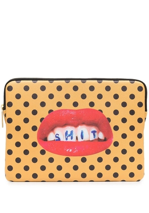 Seletti teeth polka-dot print laptop case - Yellow