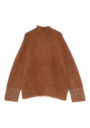 Luisa Cerano sequined-cuffs knitted sweater - Brown