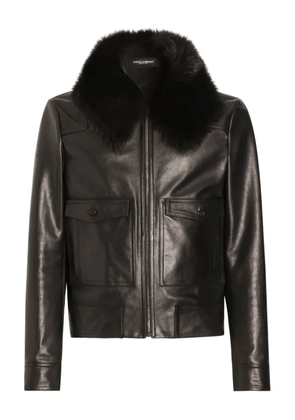 Dolce & Gabbana fur-collar leather jacket - Black