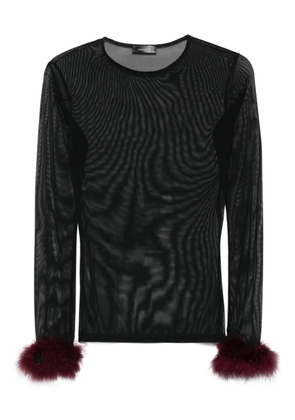 Mugler mesh-panel feather-cuff top - Black