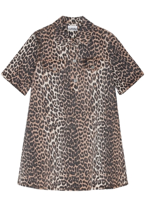 GANNI animal-print denim mini skirt - Brown