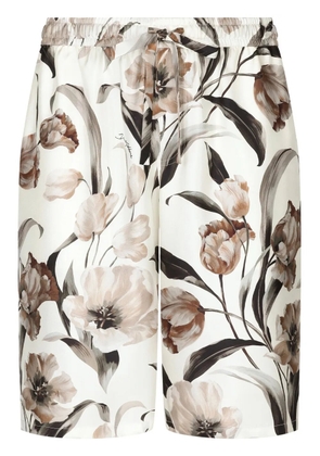 Dolce & Gabbana floral-print silk shorts - White