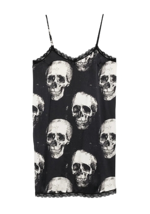 R13 skull-print lace-trimmed slip mini dress - Black