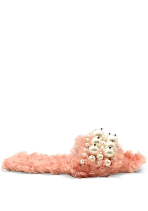 Miu Miu Pre-Owned pearl-embellished fur slides - Pink