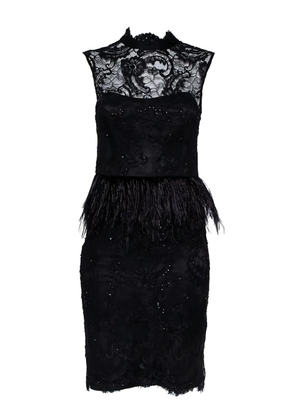 alice + olivia lace feather-trim dress - Black