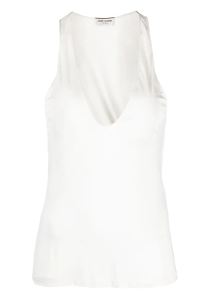 Saint Laurent plunging satin tank top - Neutrals