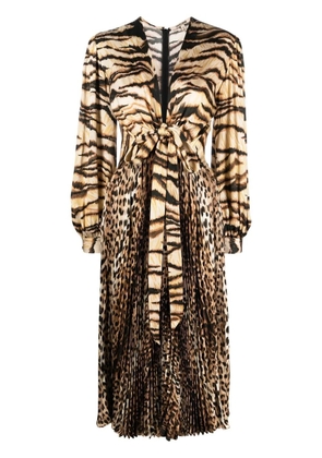 Roberto Cavalli animal-print knot-font midi dress - Neutrals