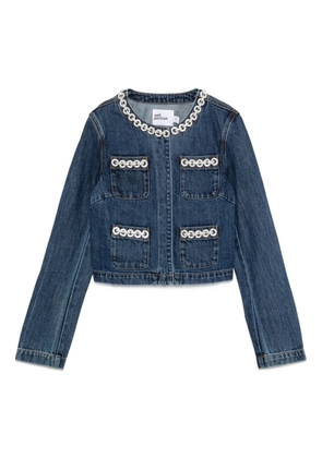 Self-Portrait embellished-pocket denim jacket - Blue