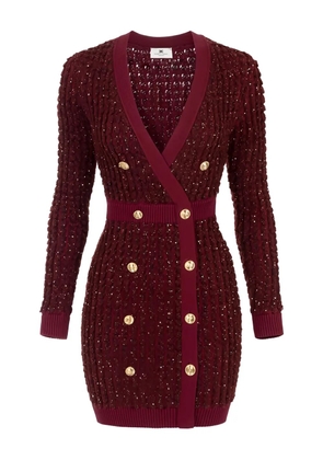 Elisabetta Franchi bouclé-knit sequin-embellished mini dress - Red