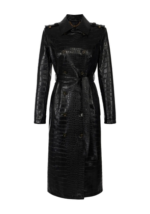 Elisabetta Franchi crocodile-effect double-breasted trench coat - Black