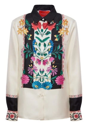 La DoubleJ Boy floral-embroidered silk shirt - Neutrals