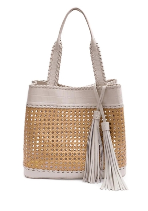Isla Sextavada croc-embossed tassel shoulder bag - Neutrals
