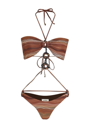 Amir Slama striped bead-embellished swimsuit - Brown