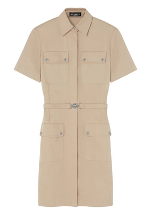 Versace cargo gabardine mini shirt dress - Neutrals