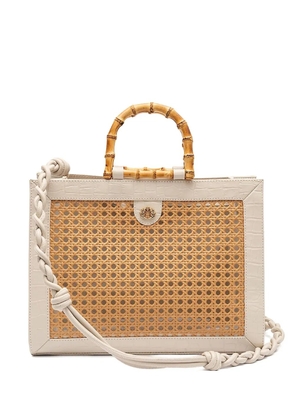 Isla Maxi Diana croc-embossed rattan tote bag - Neutrals