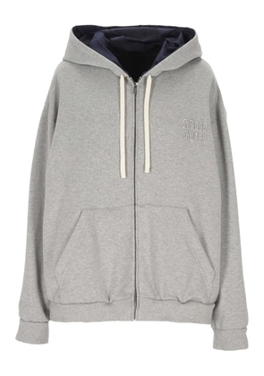 Miu Miu logo-appliqué zip-up hoodie - Grey