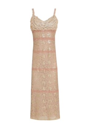 Lethicia Bronstein lace-insert pearl-embellishment midi dress - Pink