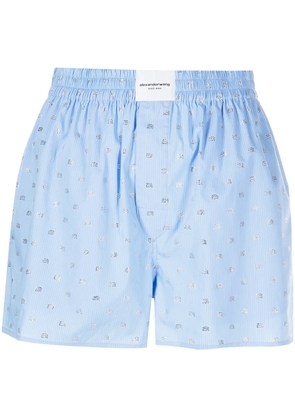 Alexander Wang logo jacquard pinstriped short shorts - Blue