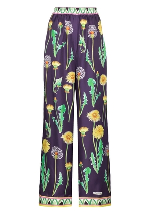 Dolce & Gabbana dandelion-print silk palazzo trousers - Purple