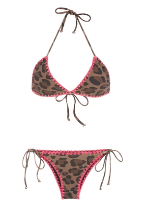 Brigitte animal-print crochet-trim bikini set - Brown