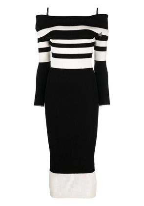 The Attico striped off-shoulder knitted dress - Black