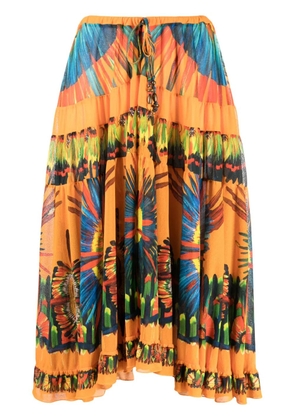 Jean Paul Gaultier Pre-Owned 2000s feathers print flared skirt - Orange