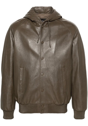 Emporio Armani hooded leather bomber jacket - Brown