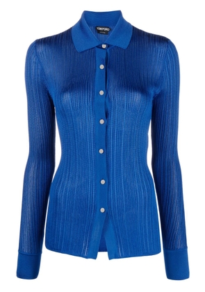 TOM FORD ribbed polo collar cardigan - Blue