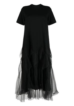 JNBY tulle-panel cotton midi dress - Black