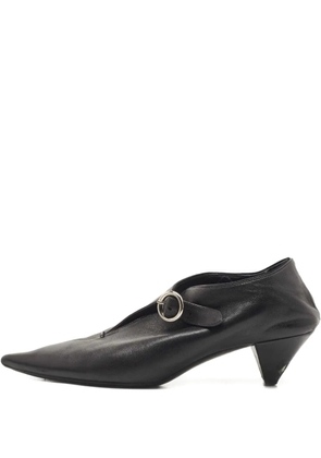 Celine Pre-Owned pointed-toe buckled leather ankle boots - Black