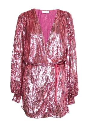 The Attico sequin-embellished wrap mini dress - Pink