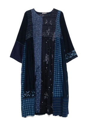 INJIRI patchwork embroidered midi dress - Blue