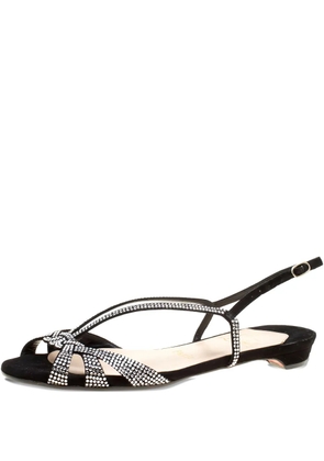 Christian Louboutin Pre-Owned crystal-embellished slingback flat sandals - Black