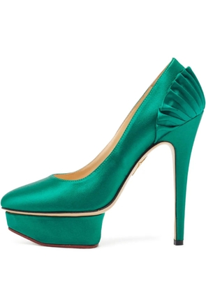 Charlotte Olympia pre-owned 140mm satin platform pumps - Green
