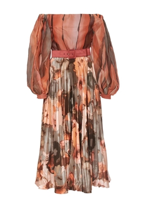 Andrè Laug Vintage floral-print pleated maxi dress - Orange