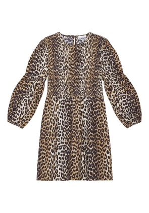 GANNI leopard-print smock mini dress - Brown