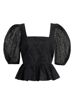 Marie Oliver Orla puff-sleeve embroidered top - Black