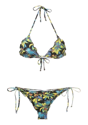 Amir Slama tropical-print ruffle triangle bikini - Black