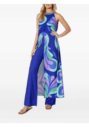 Allure beaded-neckline print top - Blue